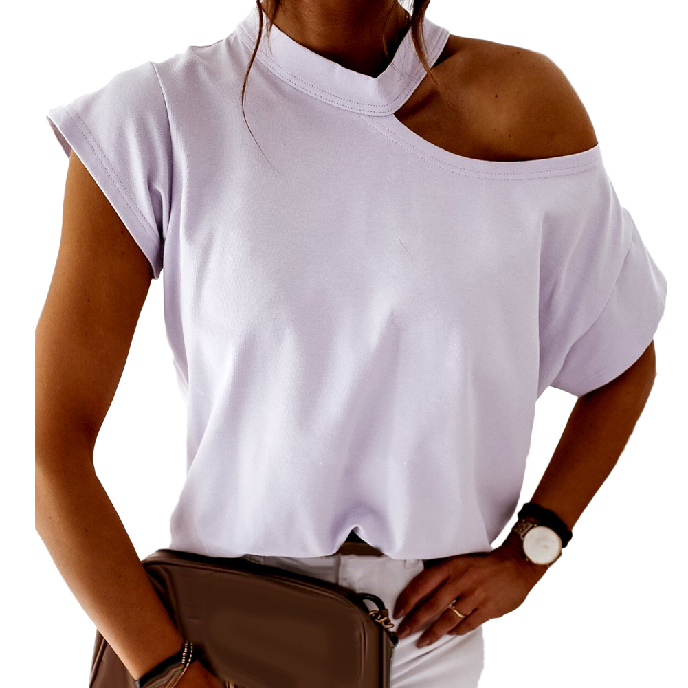 Nylon Women T-shirt Short Sleeve One Shoulder Mock Neck ...